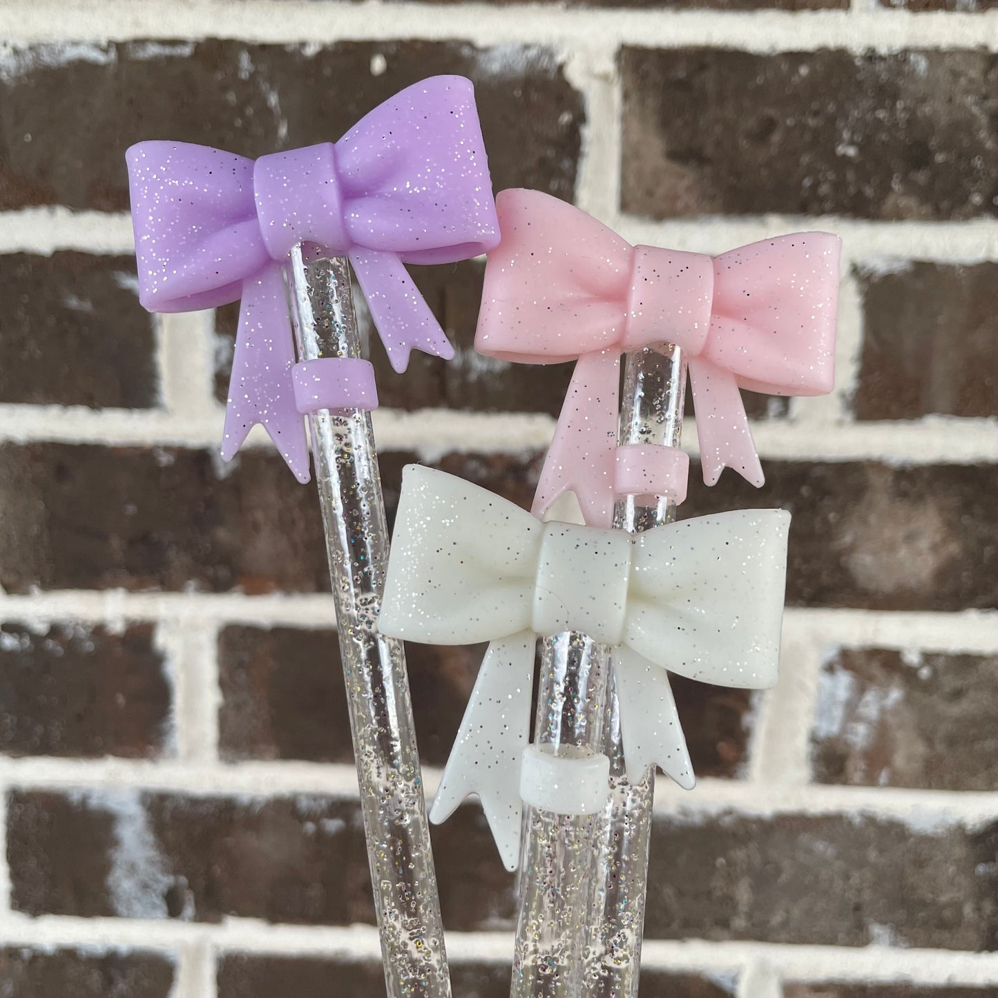 3D Glitter Bow Straw Topper