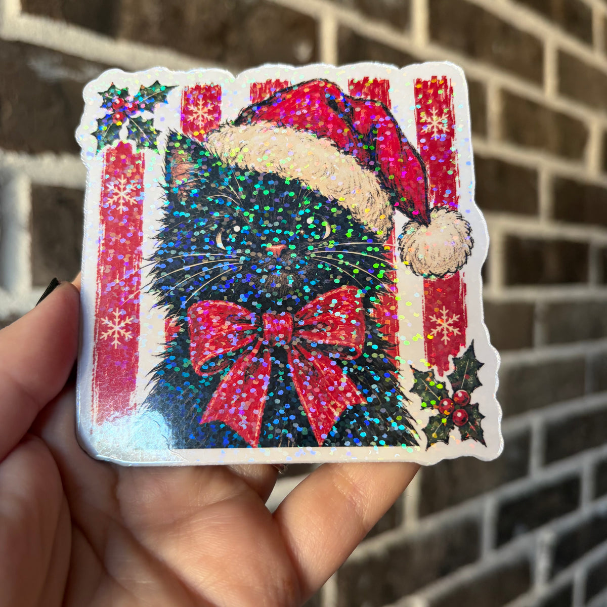 Christmas Cat Magnet - Glitter