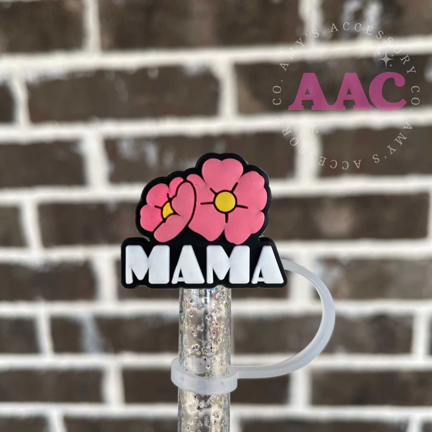 Peach floral Mama - Straw Topper