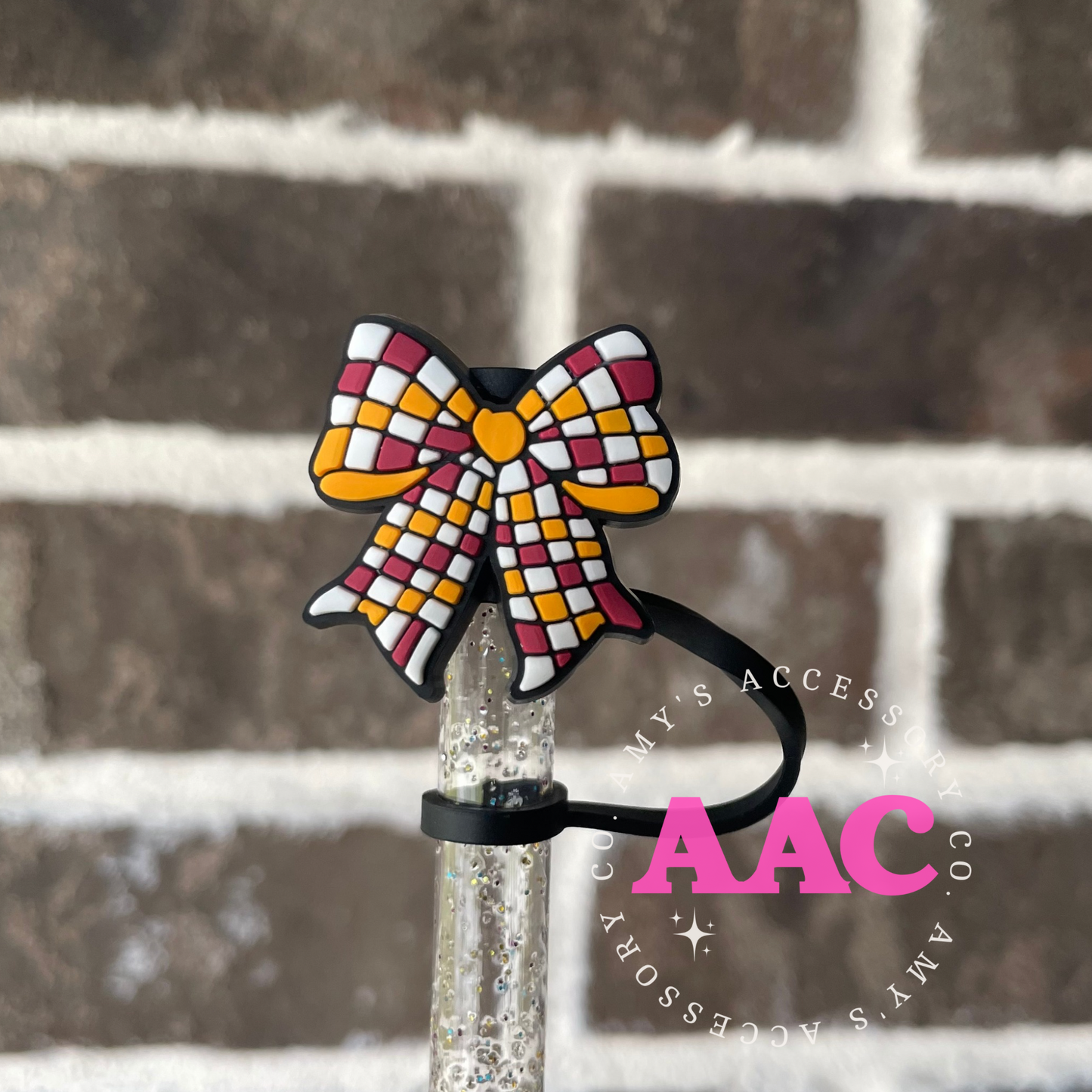 Big Red checkered bow Straw Topper