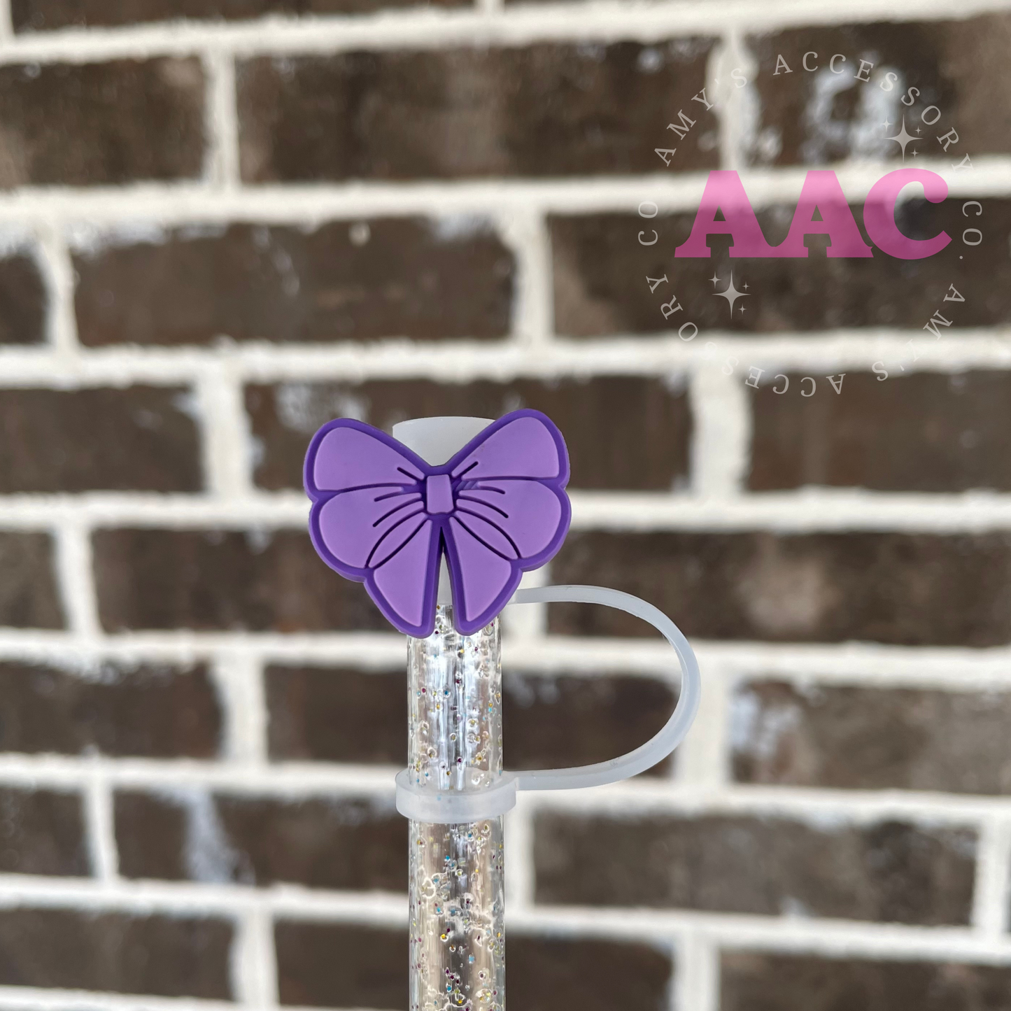 Purple bow 2D- Straw Topper