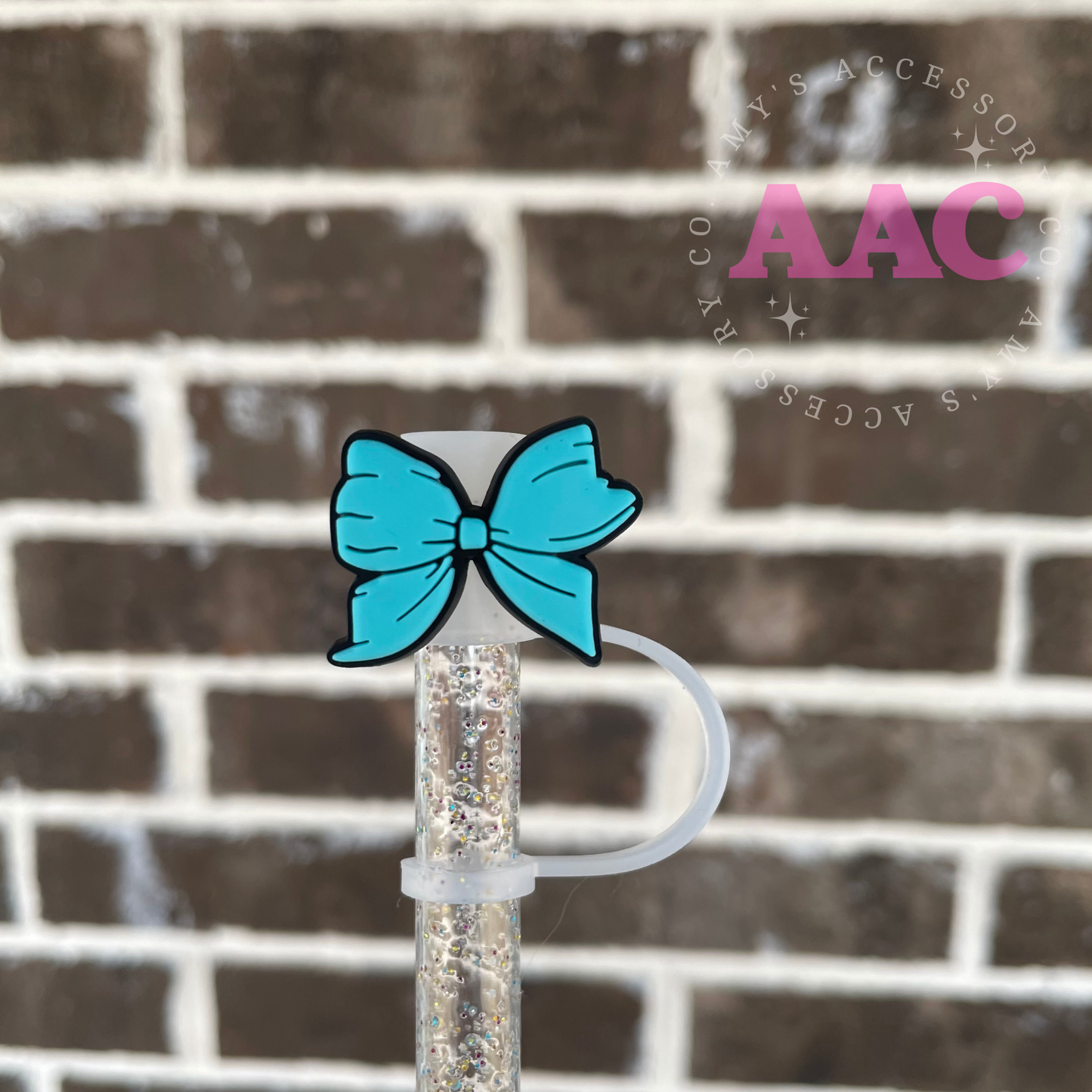 Teal bow 2D- Straw Topper