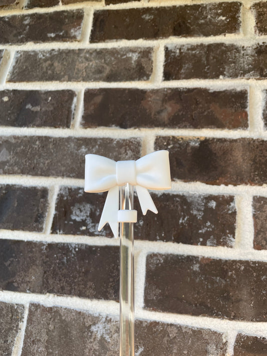 3D Bow Straw Topper White