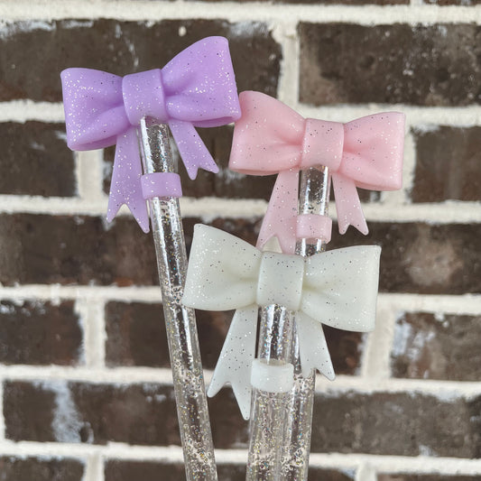3D Glitter Bow Straw Topper