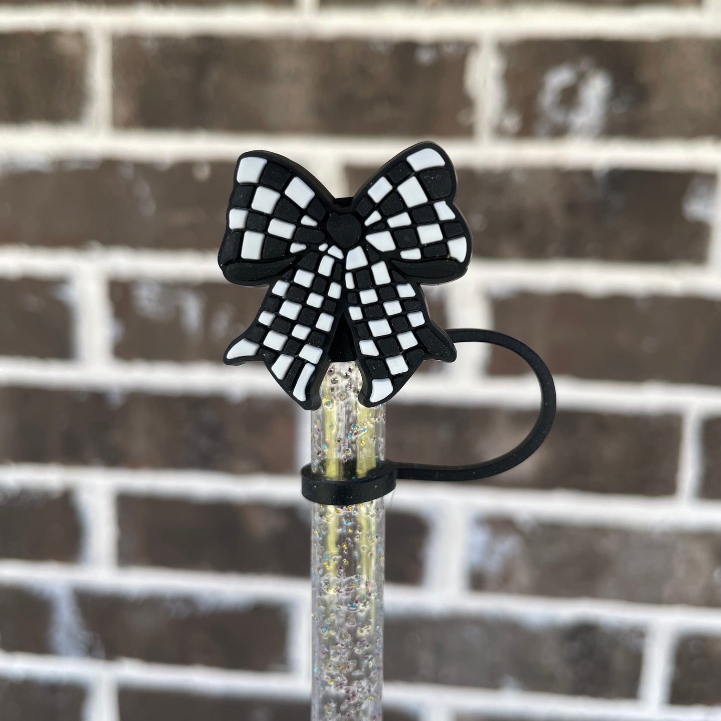 Checkered Bow Straw Topper