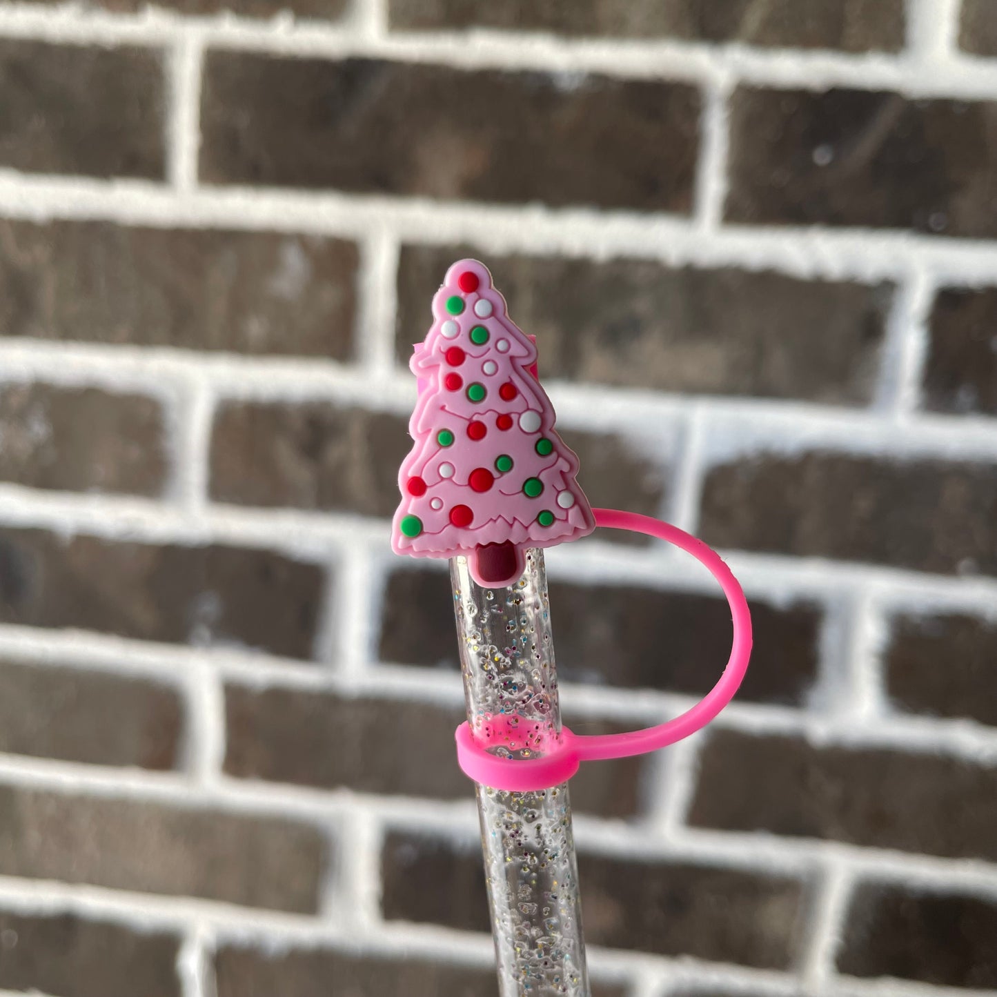 Pink Christmas Tree Straw Topper