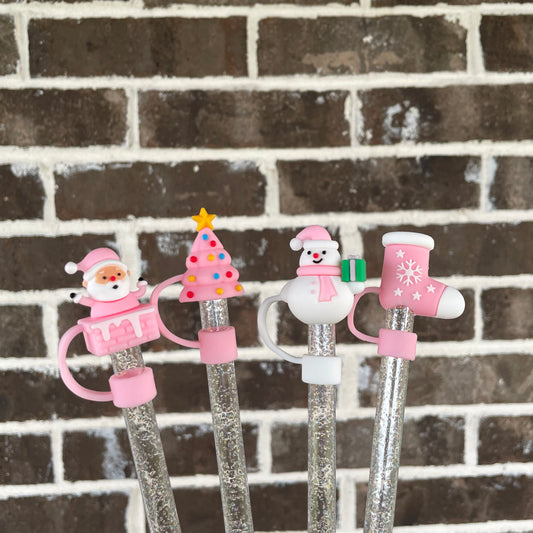 3D Pink Christmas Straw Topper