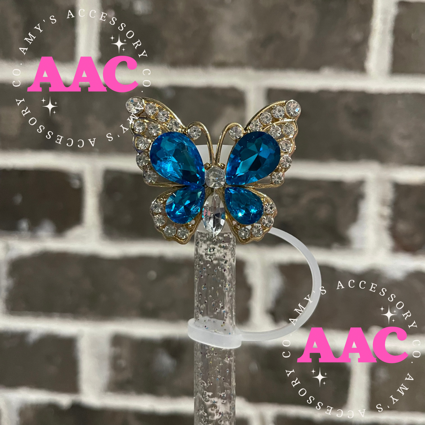 Glamourous Straw Topper - Blue Butterfly