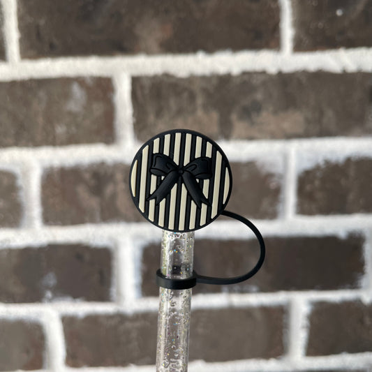 Striped Bow Straw Topper