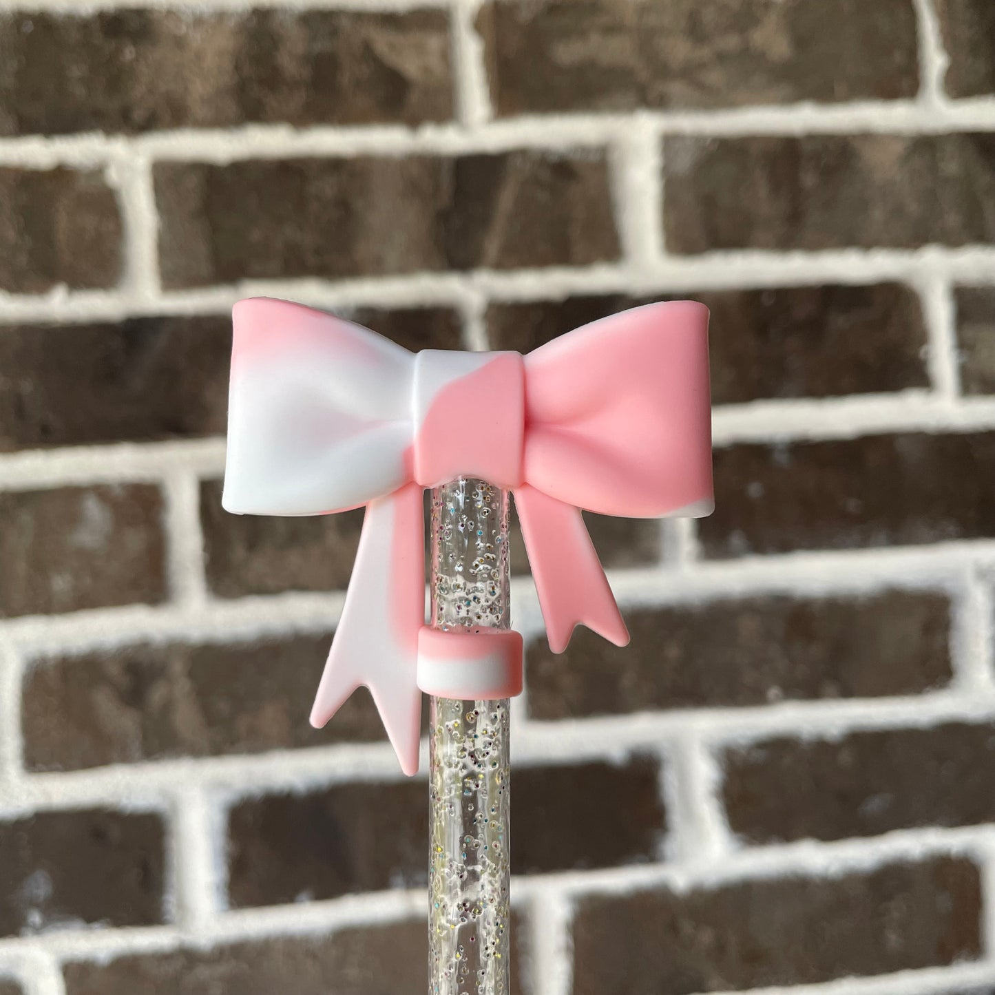 3D Bow Straw Topper Pink Swirl