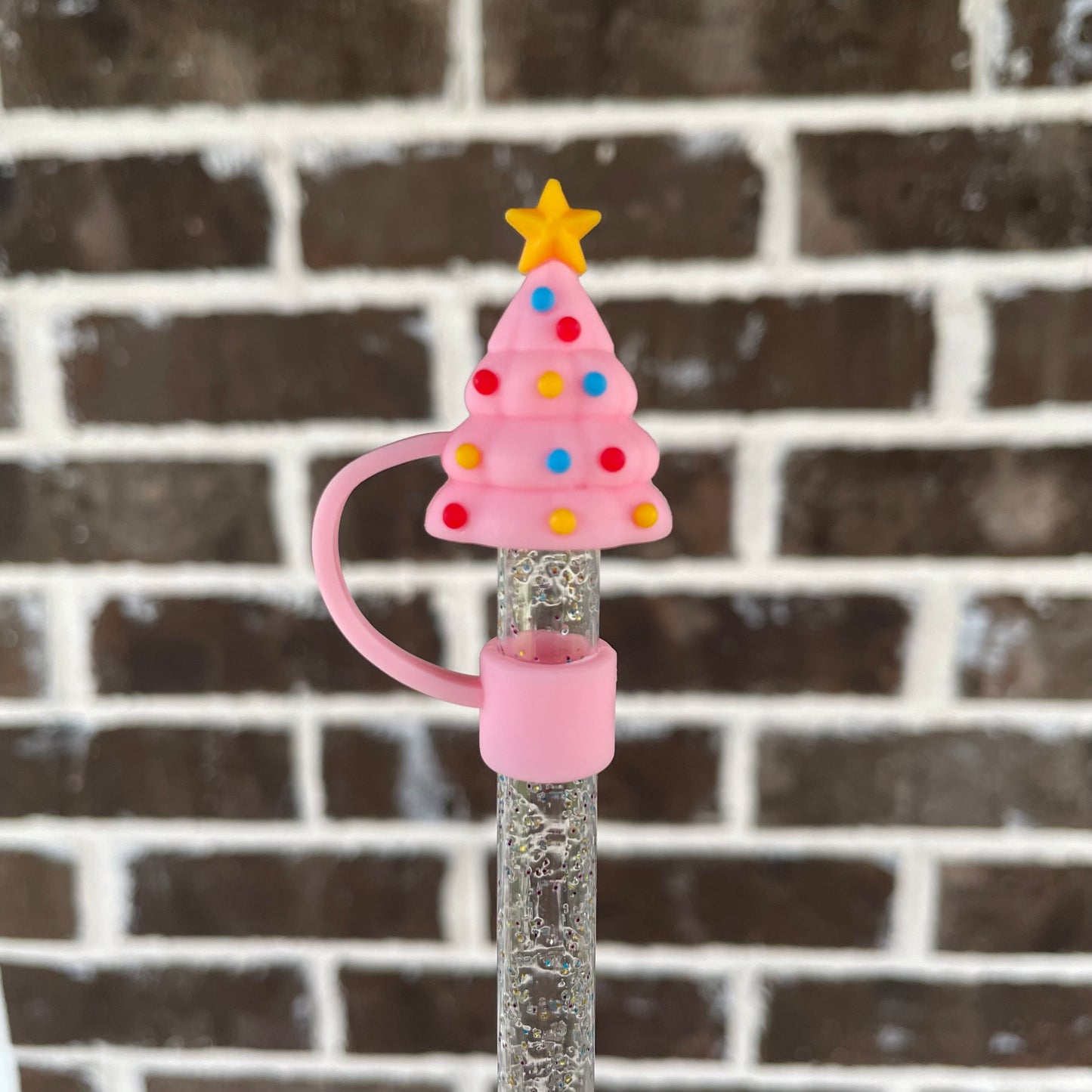 3D Pink Christmas Straw Topper