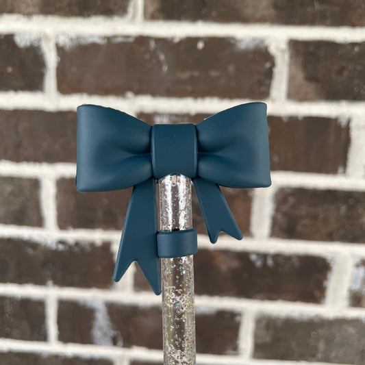 3D Bow Straw Topper Denim blue