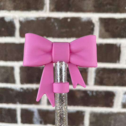 3D Bow Straw Topper Taffy Pink