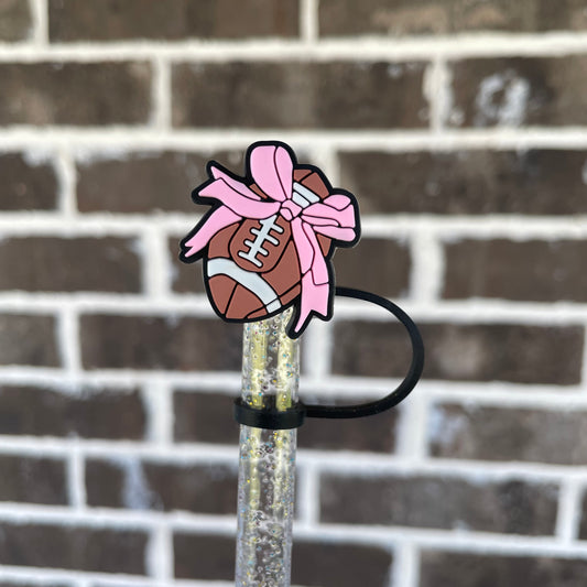 Pink Bow Football Straw Topper