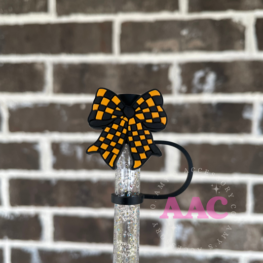 Black and Yellow checkered bow Straw Topper