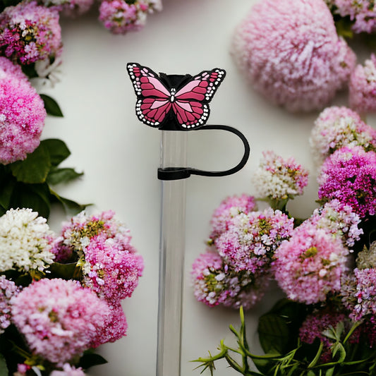 Pink Butterfly Straw Topper