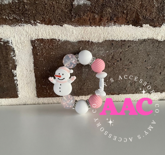 Pink Snowman - Silicone Handle Charm