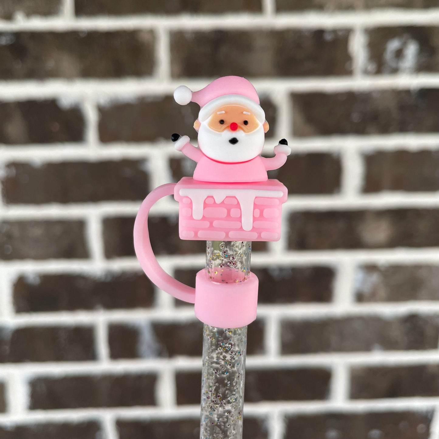 3D Pink Christmas Straw Topper