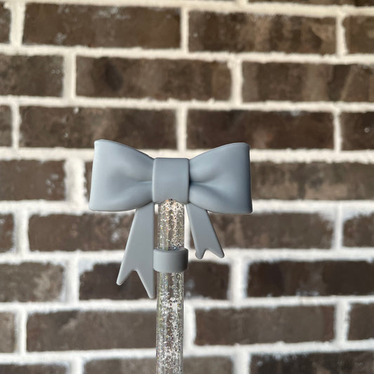 3D Bow Straw Topper Gray