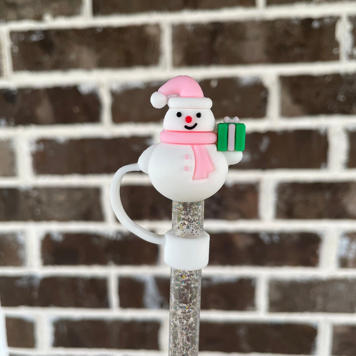 3D Pink Christmas Straw Topper