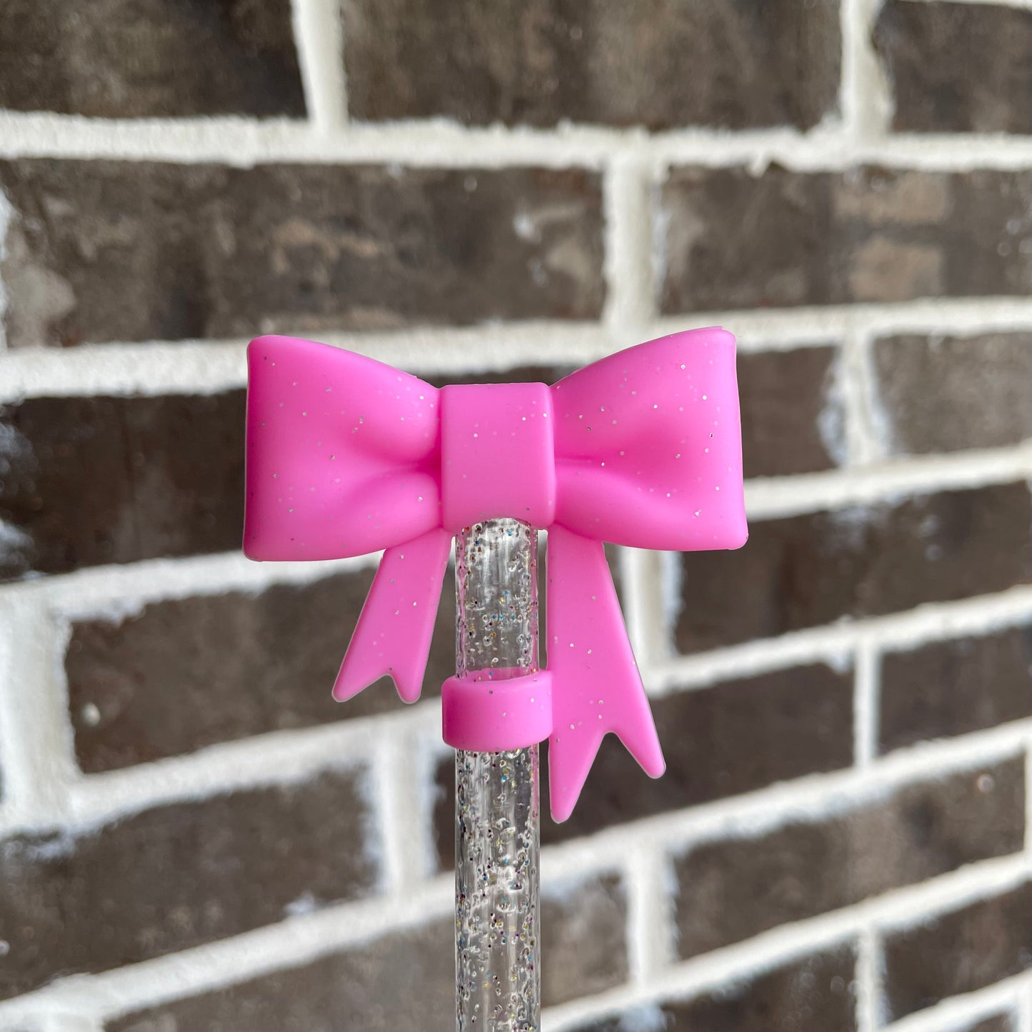 3D Bow Straw Topper Popsicle pink glitter